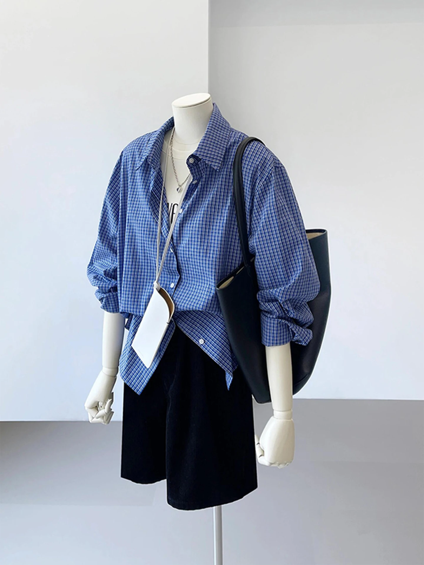 

Blue Plaid Shirt Jacket Women's Loose Casual Layering Top Korean Style Autumn Fashion Comfortable Breathable Long Sleeve