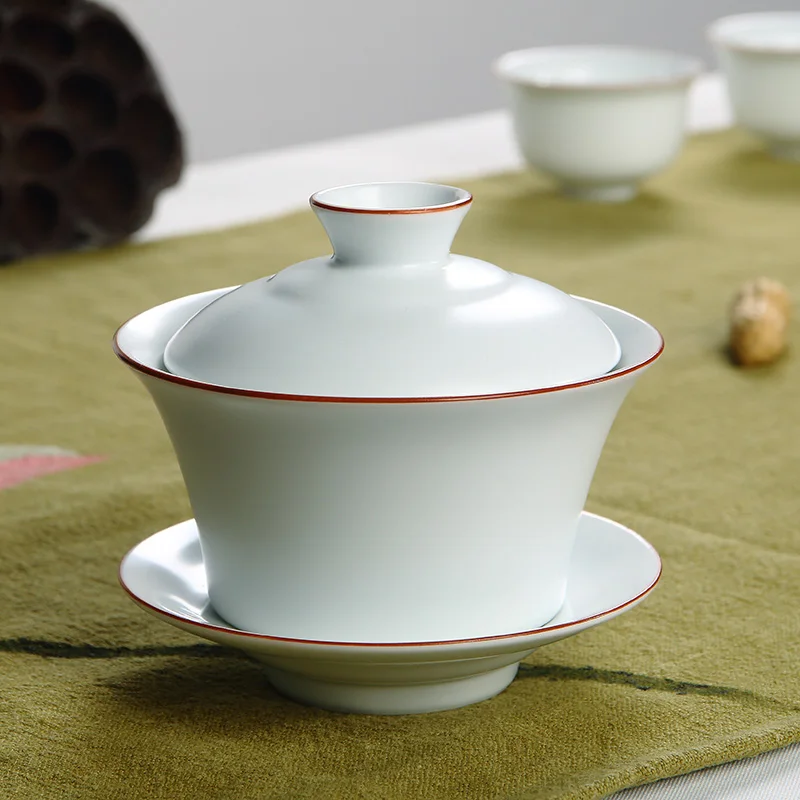 

Tea Tureen Ding Kiln Matt White Browm Rim White Ceramic Gaiwan Gongfu Tea Brewing Teacup with Lid Jingdezhen Gaiwan 160ml