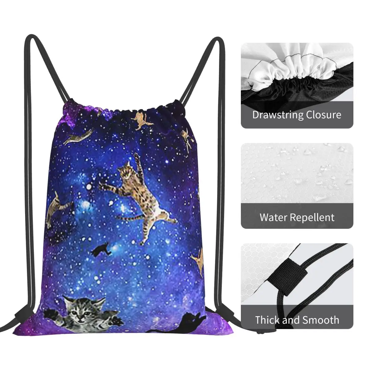 Space Cats Backpacks Fashion Portable Drawstring Bundle Pocket Sports Bag Book Bags For Man Woman Students