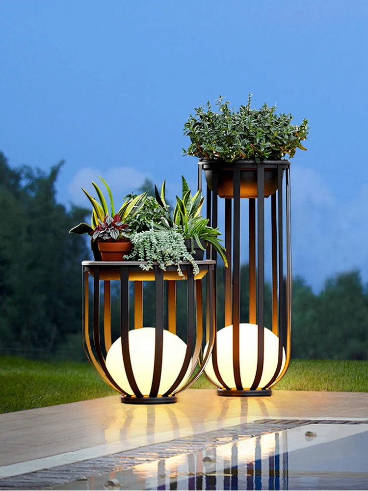 

Green flower pot lights lawn lights villa garden lights indoor floor lights balcony garden decorative lights Solar LED landscape