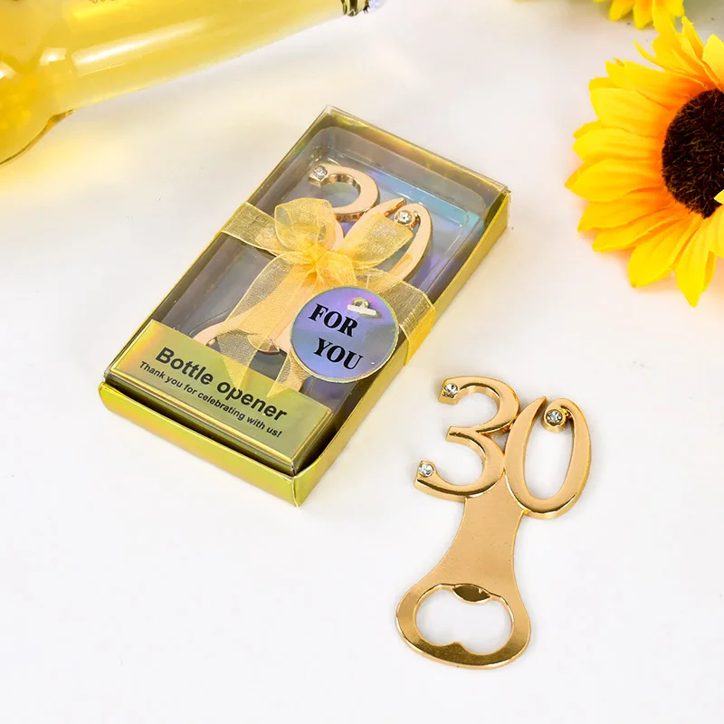 1pc Digital Bottle Opener Gold Beer Opener 30th 40th 50th 60th 70th 80th Birthday Party Wedding Decoration Favor Gift for Guests