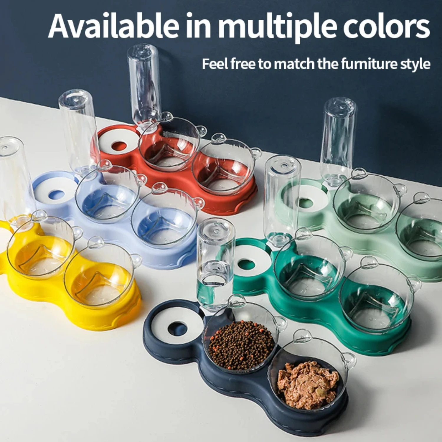 3 in 1 고양이 사료 그릇 자동 급식기 물통 애완견 고양이 사료 용기 식기 받침대