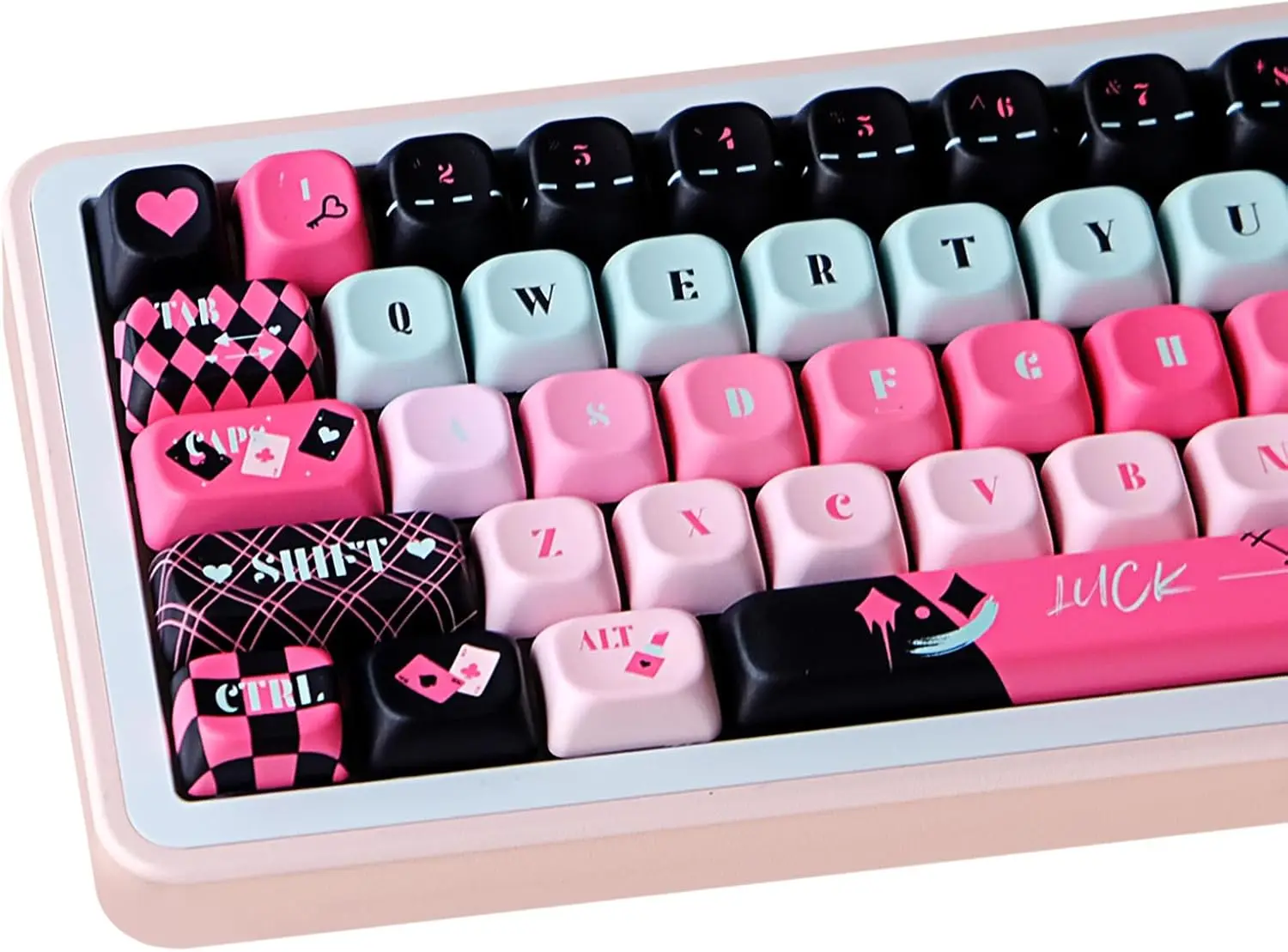 

142 Key PBT Keycaps Pink Black Dye-Sublimation Customized Cute MOA Profile Keycaps Set for Cherry Switches Mechanical Keyboards