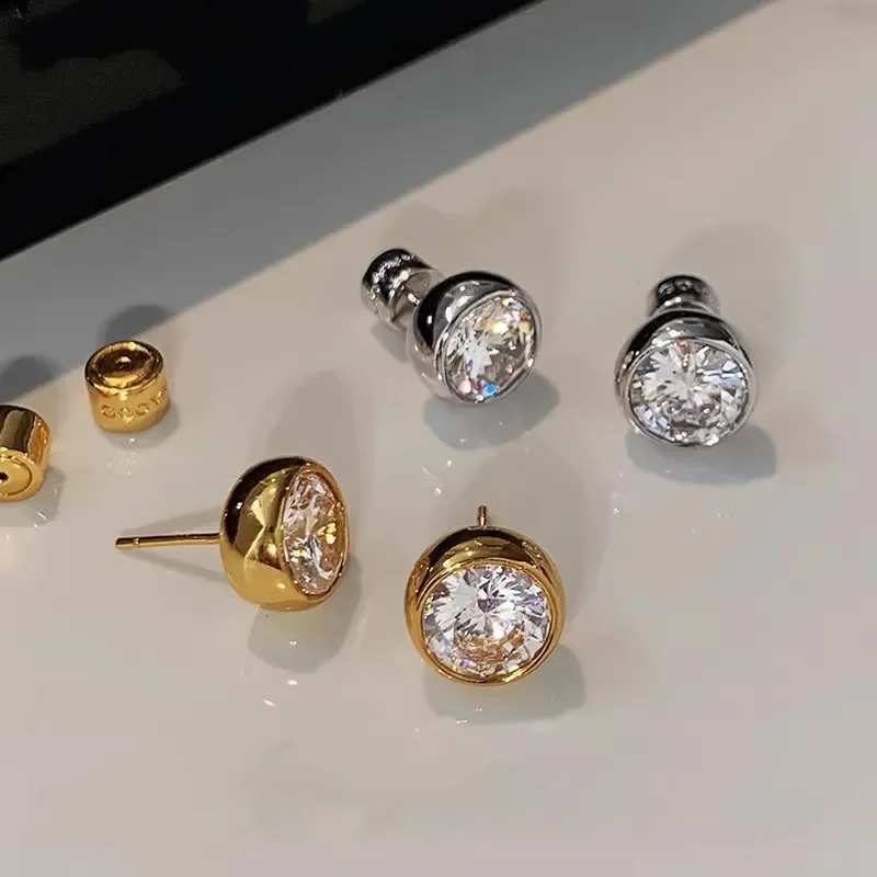 Fashion Vintage Round 5A Zircon Earrings for Women With Ear Holes Top High-end Exquisite OL Commuting Gift