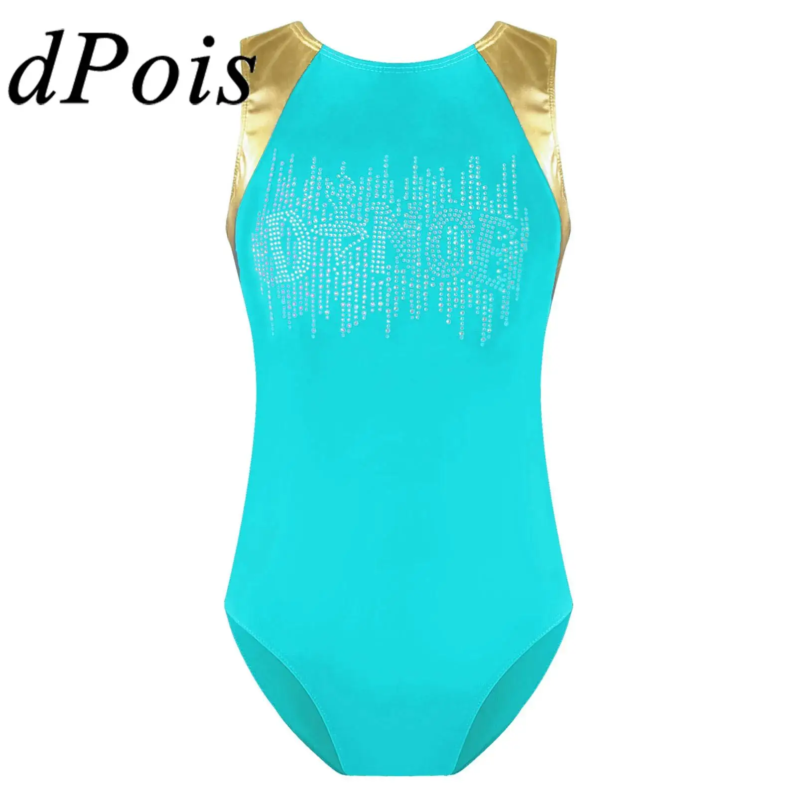 

Kids Rhythmic Gymnastics Jumpsuit for Girls Children Sleeveless Shiny Skating Bodysuits Teens Ballet Dance Leotards Dancewear