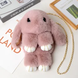 Cute Fluffy Rabbit Fur pompon Chain Bag donna Cartoon Rabbit Sling Bag Fluffy Bunny Shoulder peluche zaino ragazza regali di compleanno