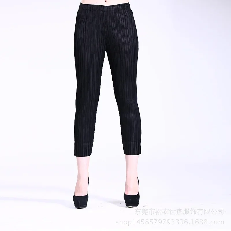 Women's Miyake Wrinkle Tight Waist Pencil Pants, Body Building Stretch Pants, Spring and Summer Clothes, Fashion