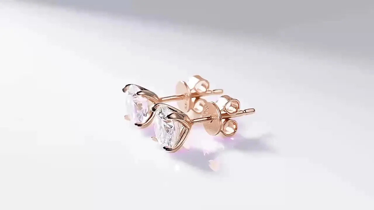 Smyoue 0.2-3CT Rose Gold Color Moissanite Stud Earrings for Women Sparkling Classic Wedding Lab Diamond Earring Pure 925 Silver