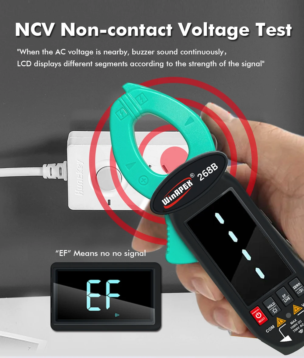 WINAPEX DC AC 0,1 mA Hochpräzises Zangenmessgerät True RMS Digitalmultimeter mit Stromleckerkennung von Haushaltsgeräten – Detail 8