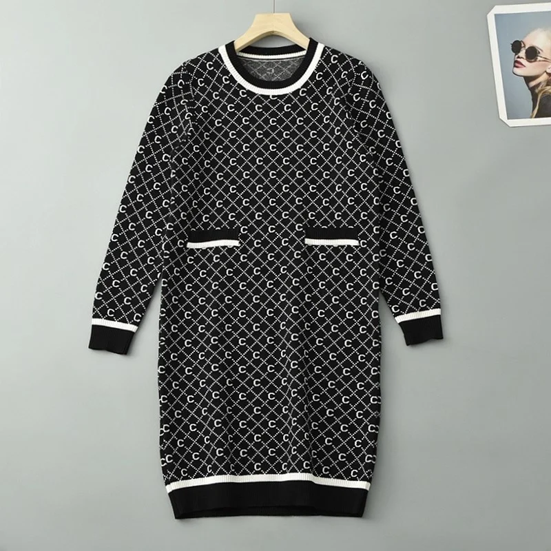 

Пригородные длинные свековые трикотажные платья женские осенне-зимние верхняя одежда прямой свободный мягкий свитер базовая юбка круглые Ne Other Mate...