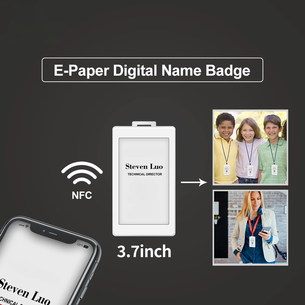 Mobiele APP Refresh 3.7 Passieve slimme NFC elektronische badge Elektronische papieren tag Eink-scherm Papierloze badge ESL-prijskaartje