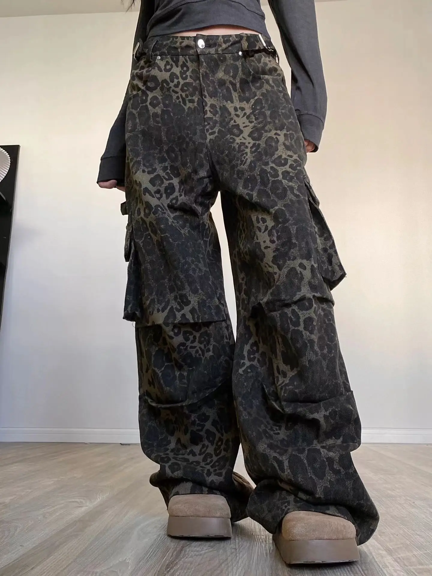High Waist Baggy Cargo Jeans Pant with Side Pocket Women y2k pants punk streetwear harajuku loose parachute harem trouser hiphop