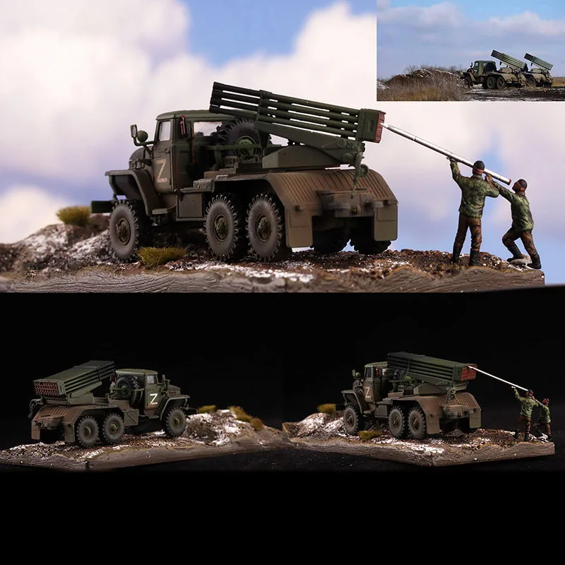 1/72 Russian Special Action BM21 Hail Rocket Car with Scene and Soldiers Finished Model Diecast Toy Collectible Boys Toys