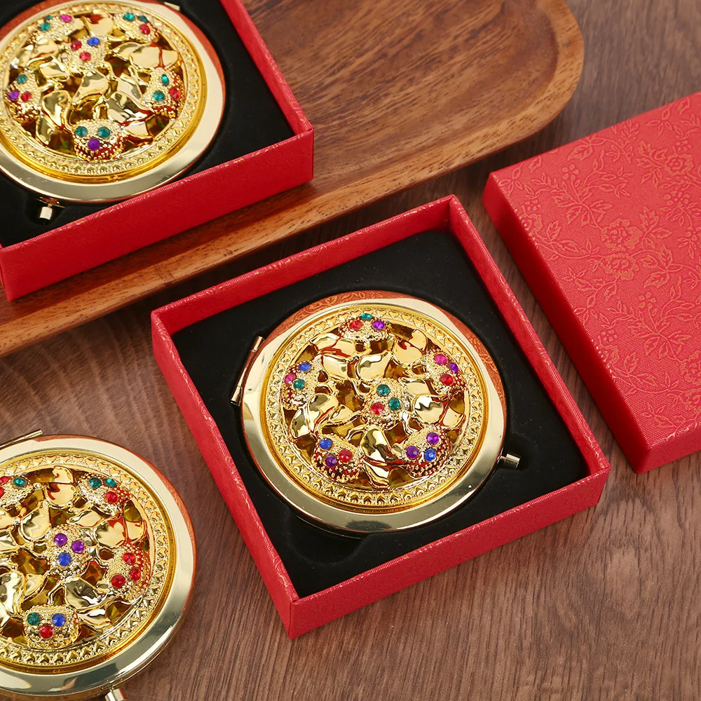 Metal Gold Portable Folding Double-sided Beauty Mirror Round High-end Home Decoration Mirror Exquisite Gift