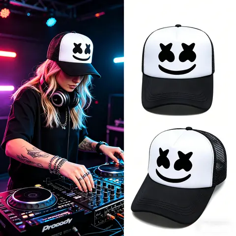 Personality DJ Marshmello Baseball Cap Funny Hip Hop Hat for Concert Party Breathable Mesh Cap for Outdoor Running Riding