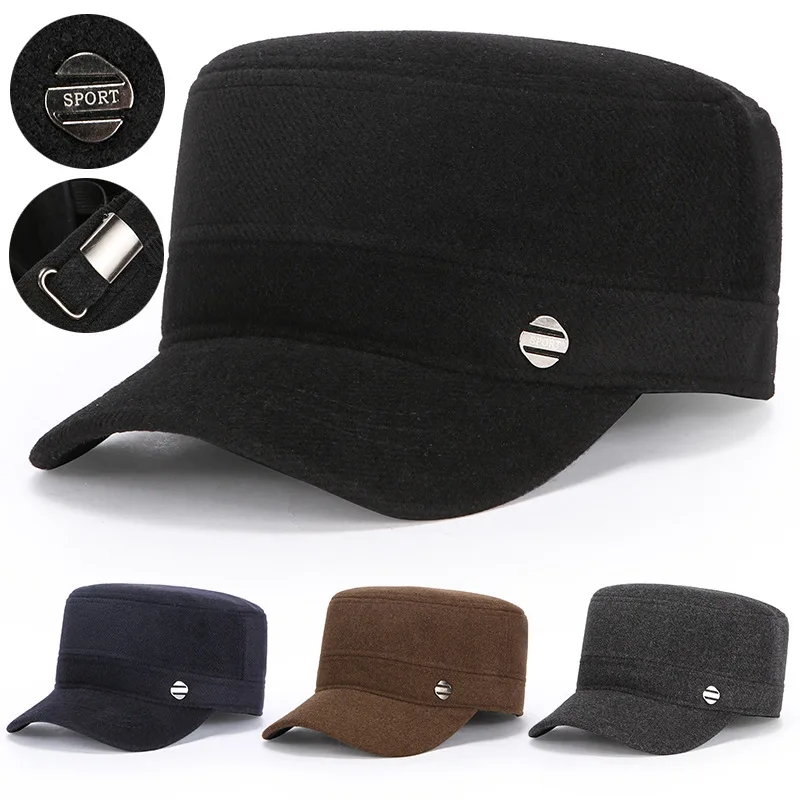 

Flat Top Warm Ear Protection Woolen Autumn Winter Thickened Hat For Dad