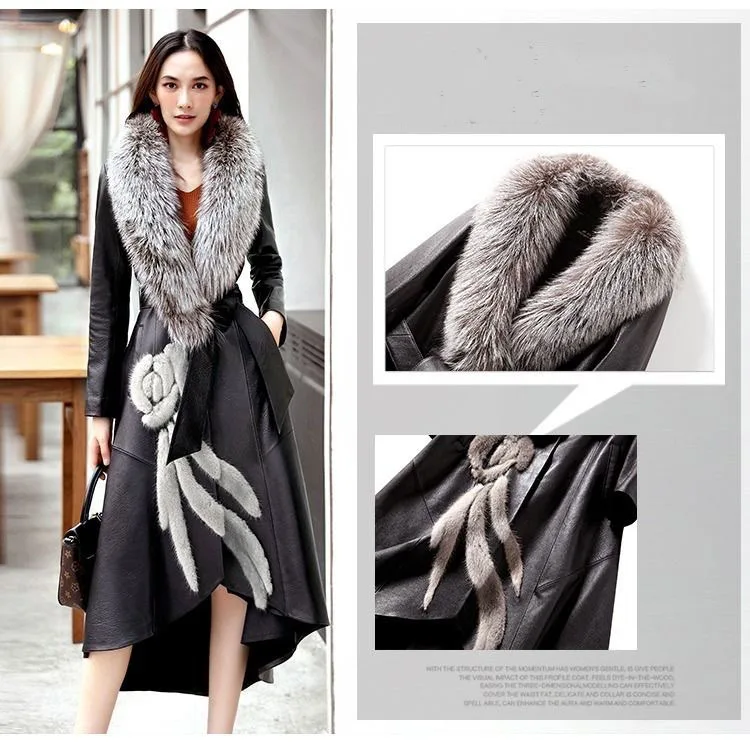 New Women's PU Leather Jacket For Spring Autumn Slim Big Fur Collar Long Leather Coat Female Loose Leather Outerwear