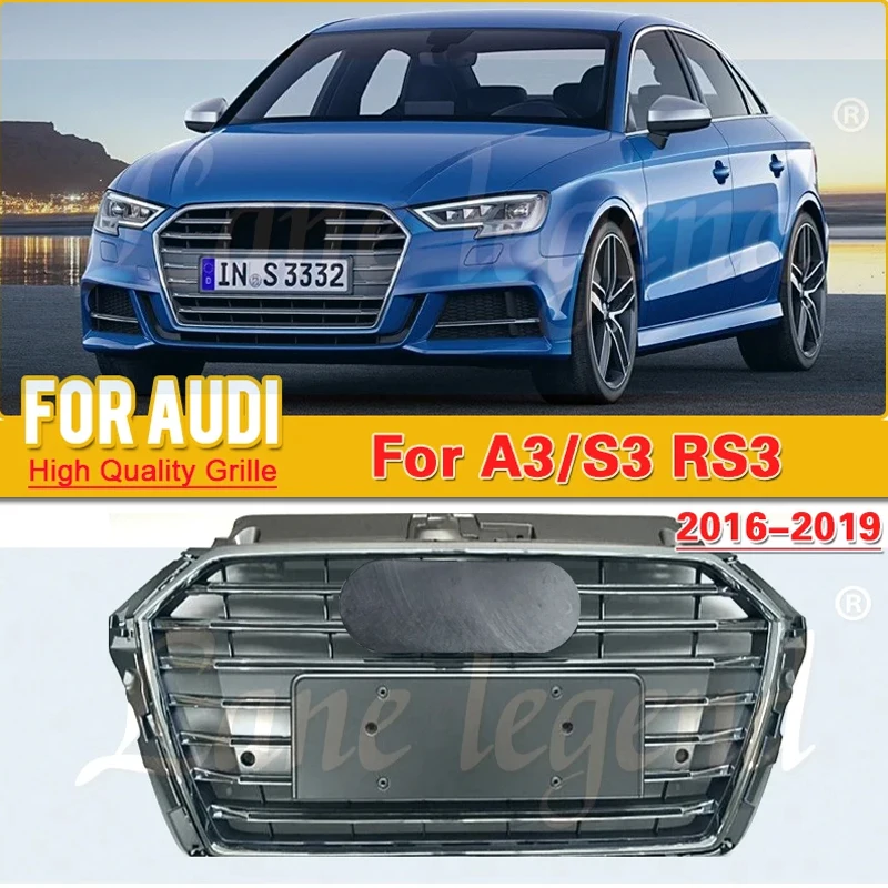 High-end Upgrade Car Front Bumper Grill Center Grille Ventilation Net For Audi A3 2016 2017 2018 2019 (Refit For S3 Style)