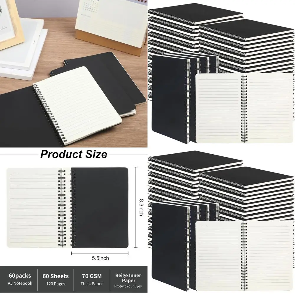 

Блокноты на спирали черного цвета формата А5, 60 шт., 8,3x5,5, 120 страниц, в твердом переплете для офиса и школы