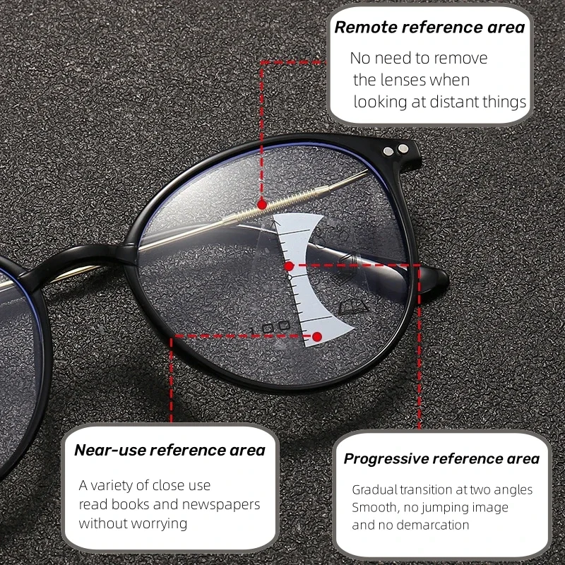 Fashion Photochromic Reading Glasses Men Women Round Frame Progressive Multifocal Eyewear Ultralight Near and Far Eyeglasses