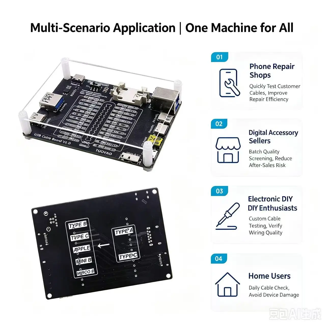 USB Cable Tester Type-C Type-B Micro Short Circuit Switch Test Board Data Cable Anomaly Detection For iOS Android Test Board
