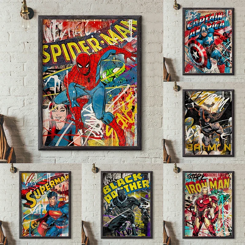 

Miniso Disney Marvel Avengers Poster Graffiti Spiderman Iron Man Captain America Canvas Painting Wall Art Prints Home Decor