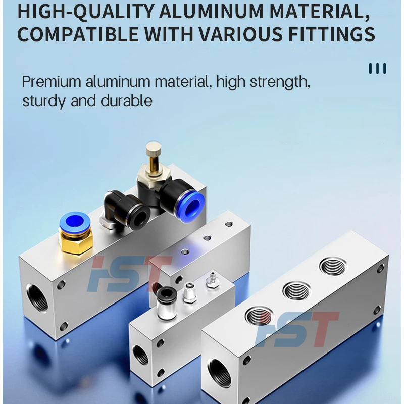 HST Aluminum Air Manifold Block Multi Outlet Pneumatic Distributor G1/4 4-16 Stations Balanced Pressure Robot Automation Line