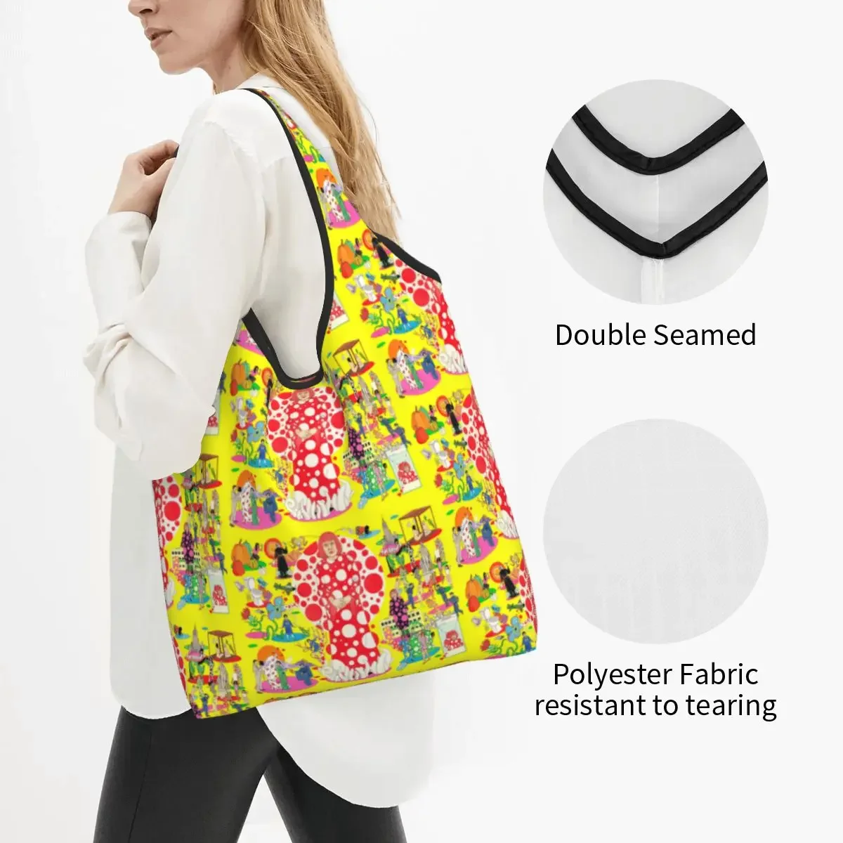 The Of Yayoi Kusama Groceries Shopping Bag Cute Shopper Tote Shoulder Bags Large Capacity Portable Handbag