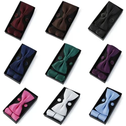 HUISHI Classic Black Bowtie Bow Ties For Mens Butterfly Bowknot Pocket Square Cufflinks Suit Set Bussiness Accessories Gift Box