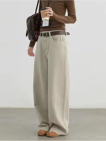CHIC VEN 여성용 코튼 루즈한 하이 웨이스트 슬림 스트레이트 레그 청바지, 캐주얼 와이드 레그 팬츠, 가을 겨울 2024