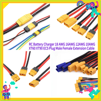 1Pcs RC Battery Charger 18 AWG 16AWG 12AWG 10AWG XT60 XT90 EC5 Plug Male Female Extension Cable Wire Connector 10CM/20CM/30CM