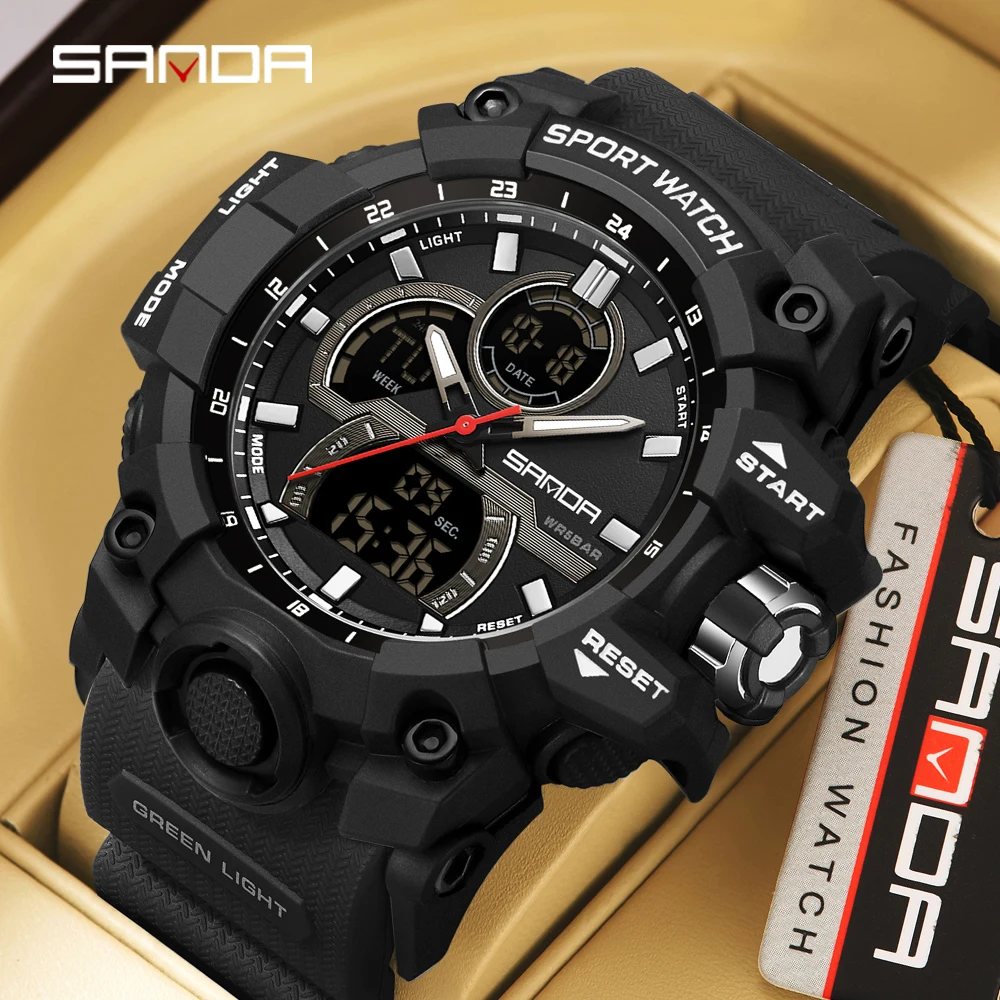 

SANDA6198 Fashionable and Cool Dual Display Multi functional Outdoor Sports Multi functional Waterproof Men's Electronic Watch