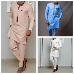 Kaftan africain élégant pour hommes, tenues ethniques à manches longues, vêtements de mariage pour hommes, ensemble de luxe complet, pantalon en Y, 2 pièces