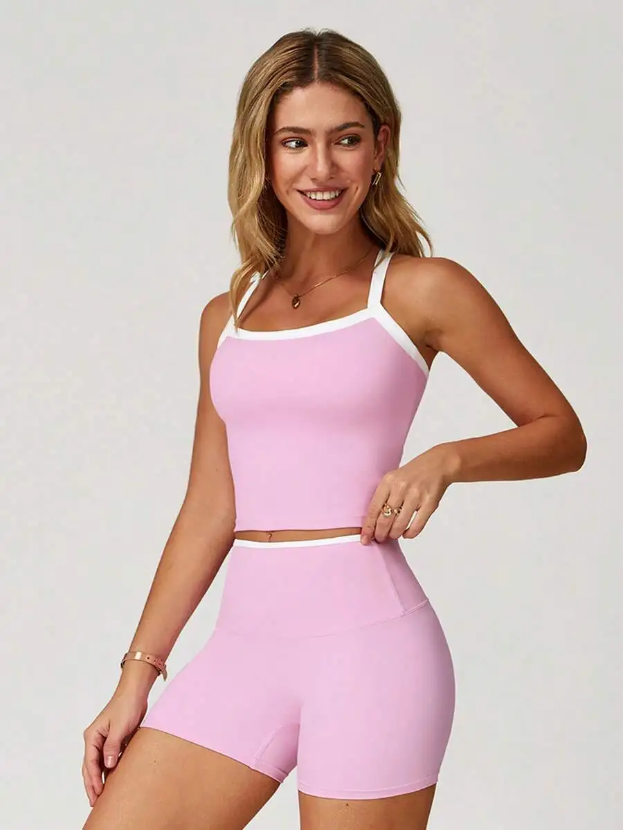 

Womens 2 Piece Yoga Set High Stretch Breathable Gym Workout Tank Top And Shorts