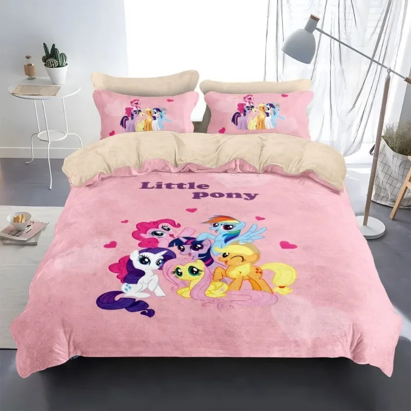 My Little Pony Anime Milk Velvet Four-piece Set Cute Cartoon Quilt Cover Sheet Three-piece Set Household Products Gift Wholesale