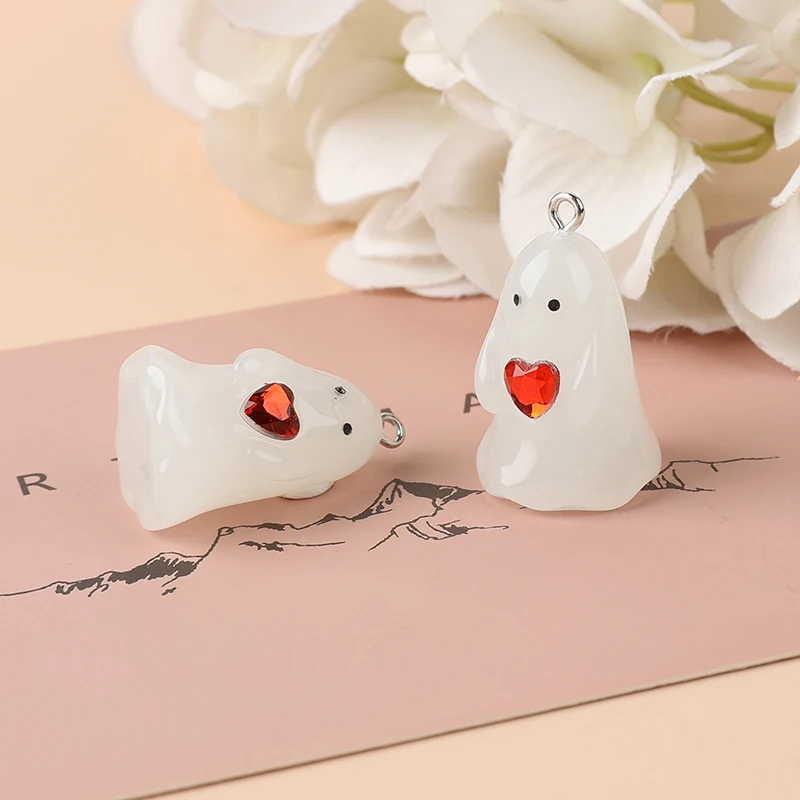 8Pcs Halloween Charms Ghost With Heart Glow In Dark Pendant For Keychain Necklace Jewelry Diy Making