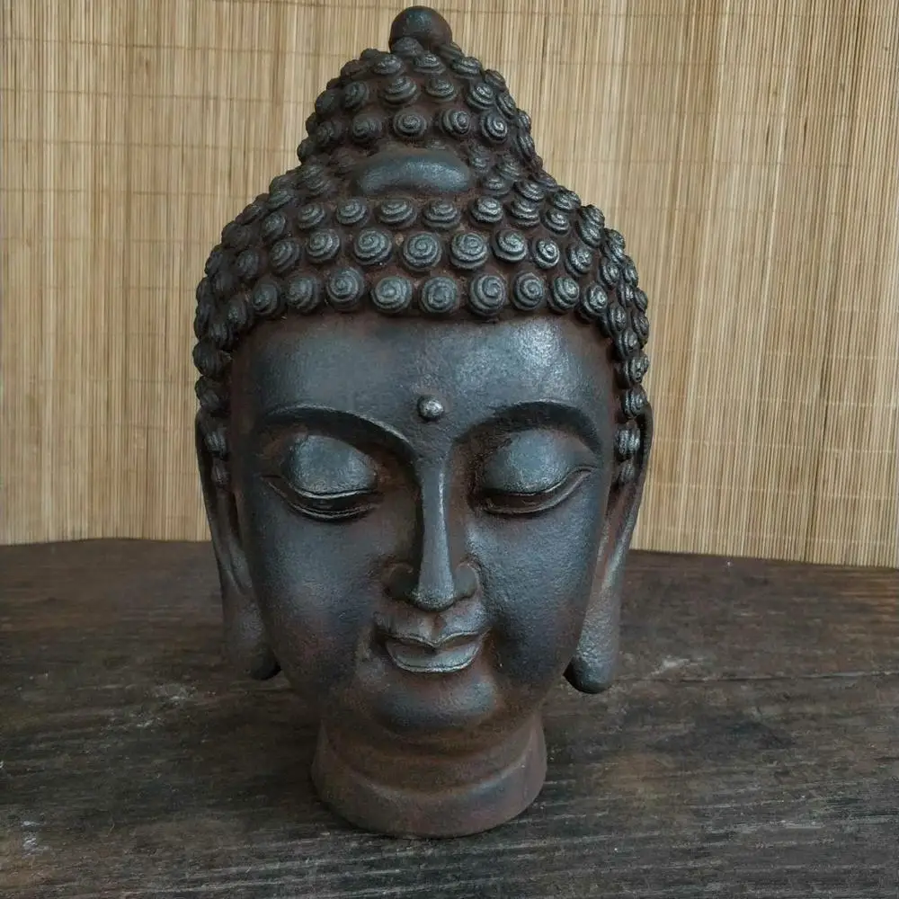 CABEJA de Buda de hierro retro del templo de CHINA # Asia Geomantic presagio maestro herramienta talismán Omnipotent RU LAI Buda patrón santo Dios estatua