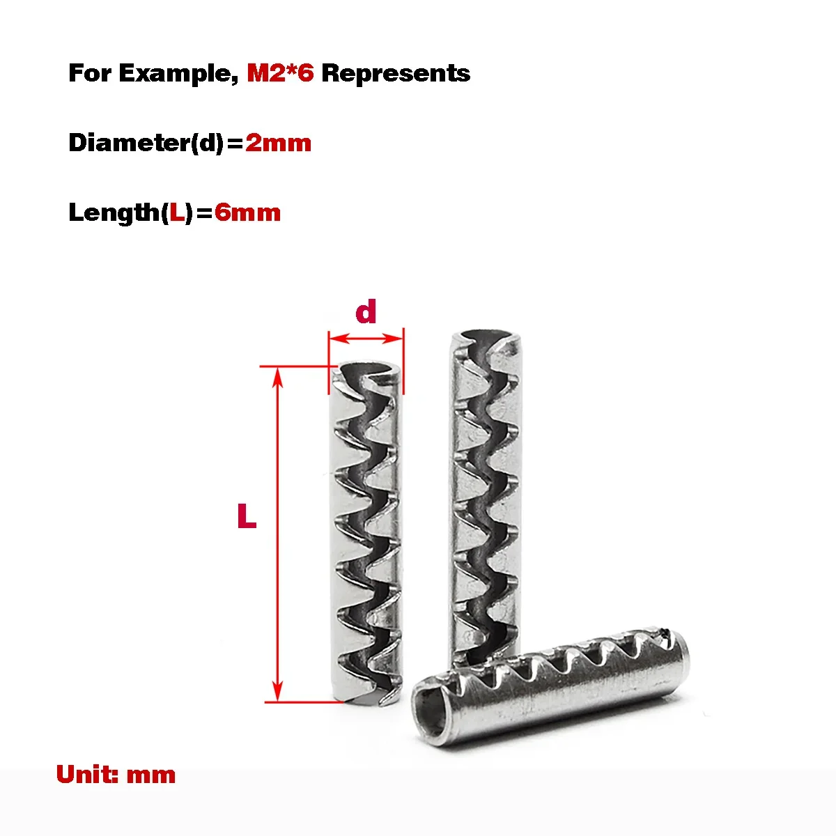 304 Stainless Steel  Serrated Elastic Pin / Toothed Hollow Cylindrical Pin