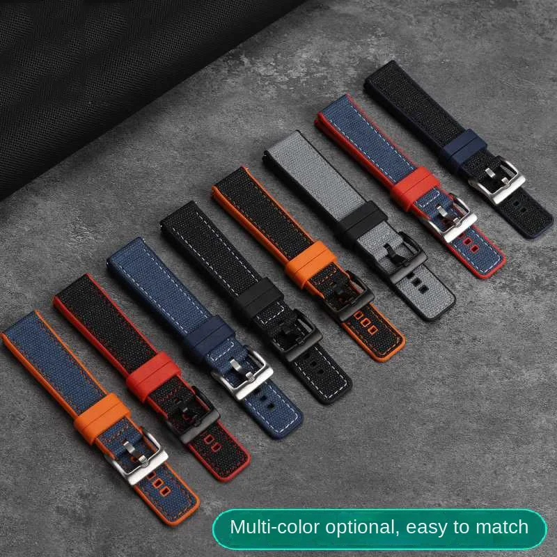 Adapted to CITIZEN Sao Orange BM8475 8478-01 Nylon Rubber Bottom Men's Optical Energy Watch Strap 22mm