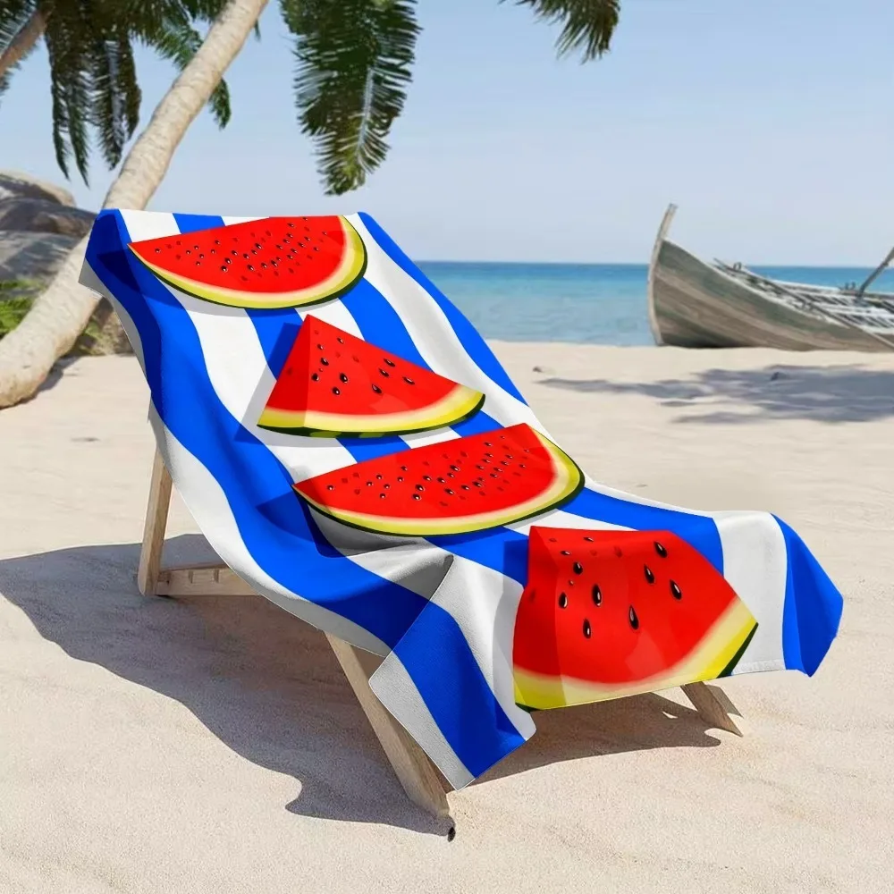 Summer Watermelon Beach Towel, Vibrant Watermelon Slices on Striped Pattern Bath Towel, Fresh Vacation Beach Blanket 1pcs
