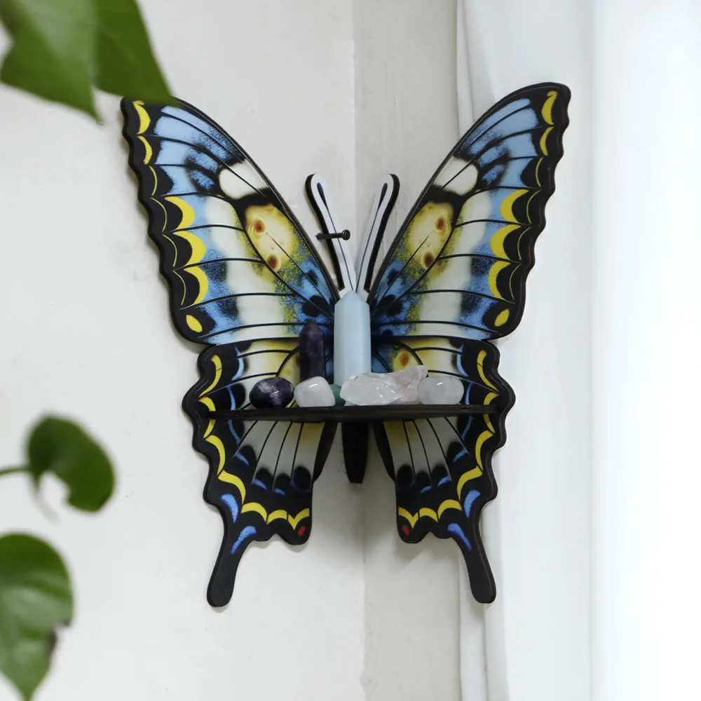 الخشب الأزرق الإبداعية فراشة الجرف جدار الزاوية ضوء العناصر تخزين الرف غرفة نوم المنزل شرفة الجدار الديكور فستان المنزل الجديد