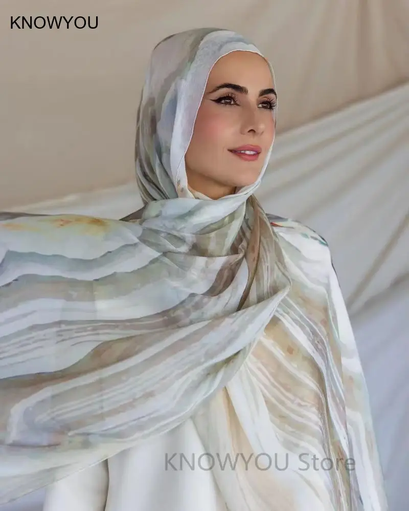 Hijab con estampado Modal de talla grande de 180x70Cm, chal musulmán suave de acuarela, bufanda bohemia para mujer, pañuelo para la cabeza, bufanda tejida de viscosa