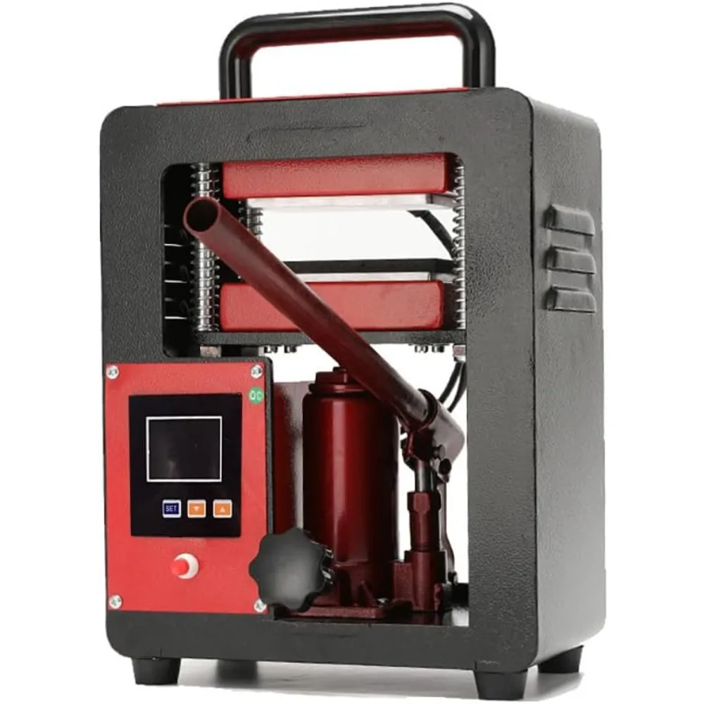أطقم المطاعم ماكينة ضغط حراري هيدروليكية محمولة 5 طن 2.3 × 4.7 بوصة لوحة تسخين مزدوجة، أحمر/أسود #2