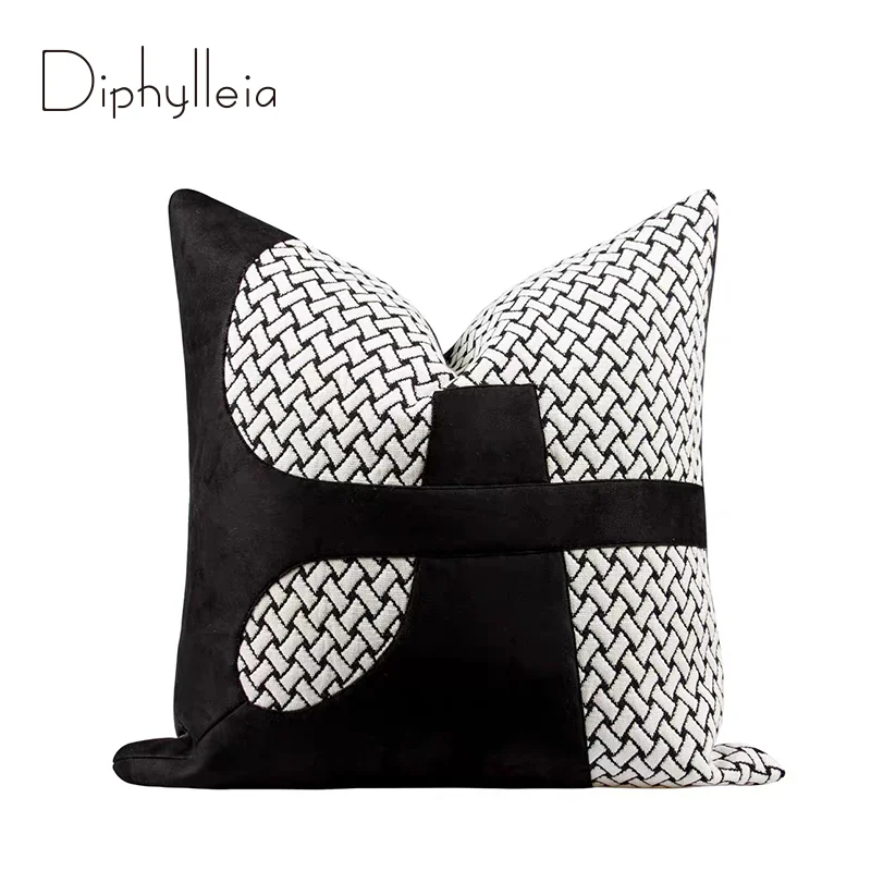 Diphylleia Luxury Textured Cushion Covers Black And White Geometric Art Square Pillow Cases Modern Style Essential Home Decor