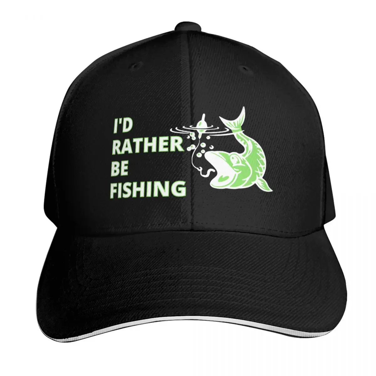 I'd Rather Be Fishing Baseball Cap Six Panel Structured Crown Sun Protection UPF 50+ Breathable Mesh Back