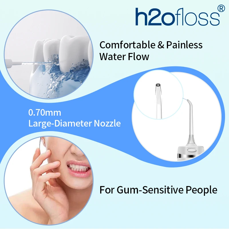 H2ofloss خيط أسنان مائي قابل للطي 140 رطل لكل بوصة مربعة جهاز ري فموي مضغوط لللثة الحساسة 5 أوضاع 5 رؤوس شحن عبر USB