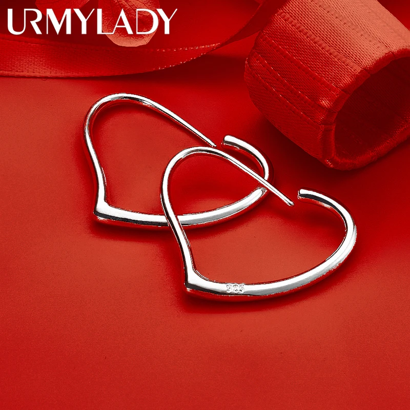 

URMYLADY 925 Sterling Silver Love Hoop Earrings For Women Exquisite Luxury Charms Wedding Fashion Classic Jewelry