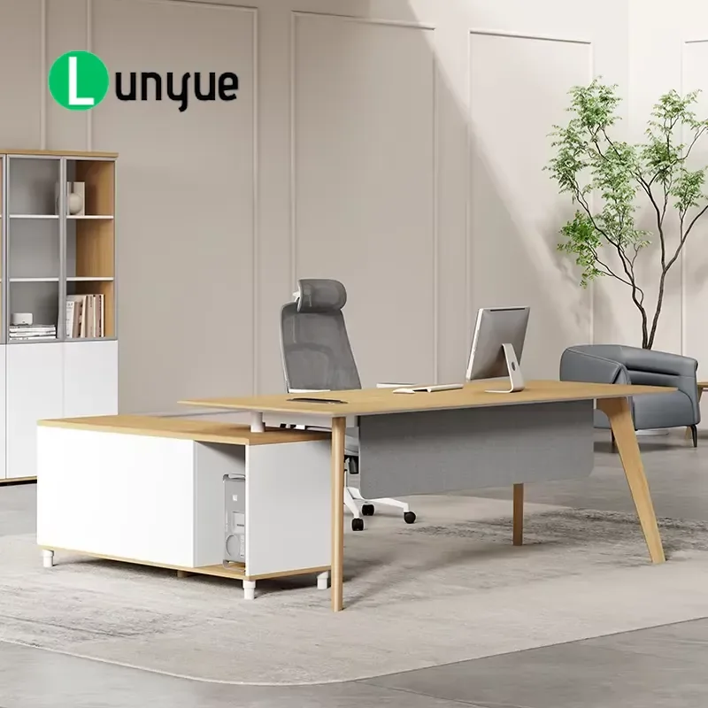 Modern L Shaped Executive Desk Wooden Office Table with Drawers Simple Functional Workstation Furniture for Home Office