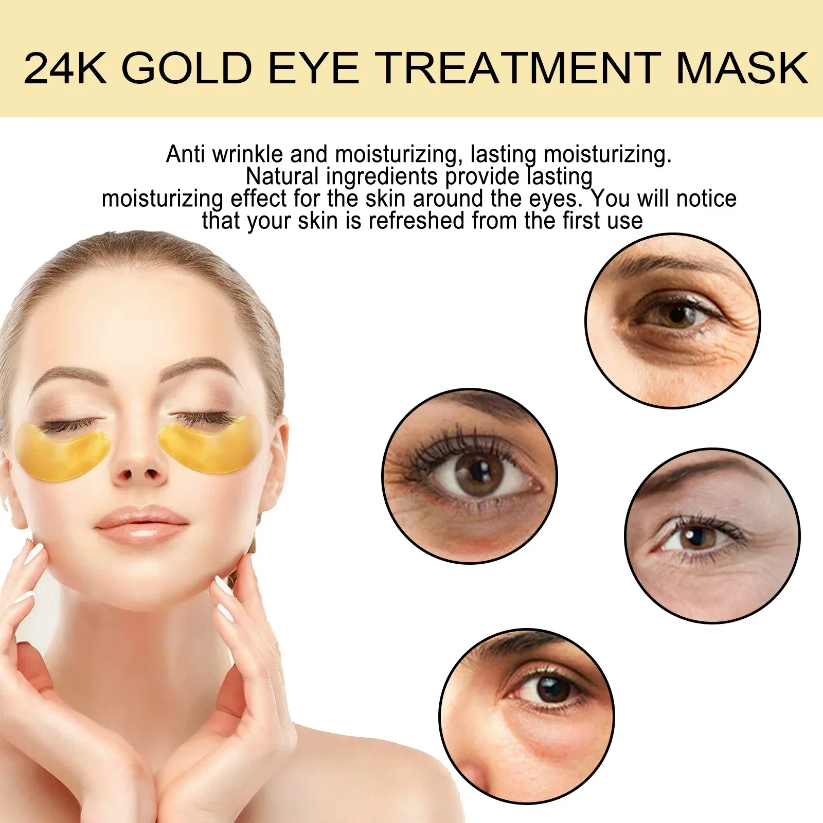 EELHOE 24K Gold Hyaluronic Acid Eye Mask Remove Dark Circles and Fine Lines Eye Patch Hydrating and Moisturizing Care Products