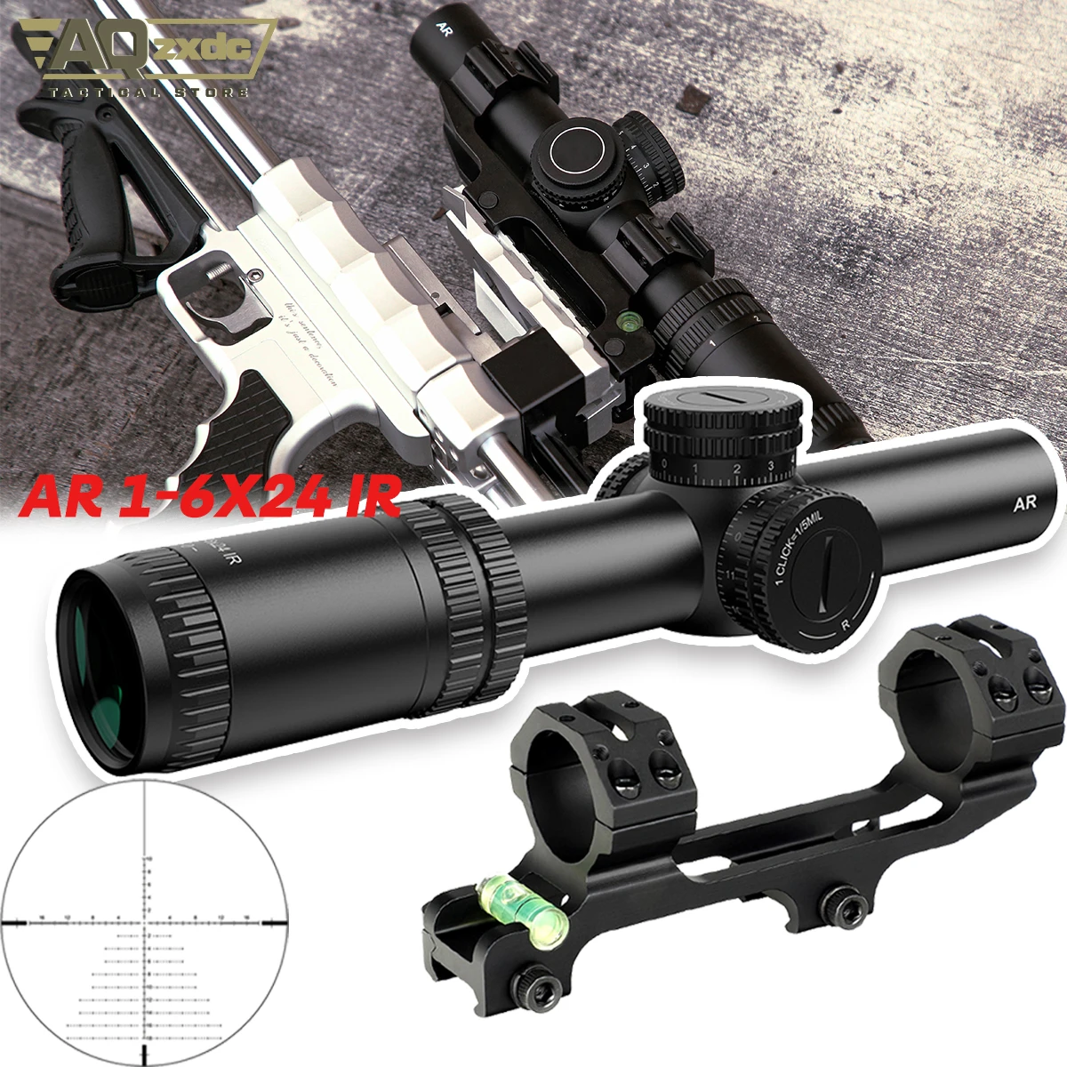 

AQzxdc Airsoft AR 1-6X24IR HD Imaging LPVO Scope Eteched Glass reticle Sight 30 Long Eye Relief Distance Scopes & Accessories